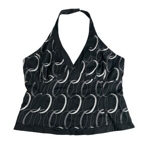 Vintage Y2K Oasis Halter Top Women 16 Black Geometric Embroidered Academia Indie